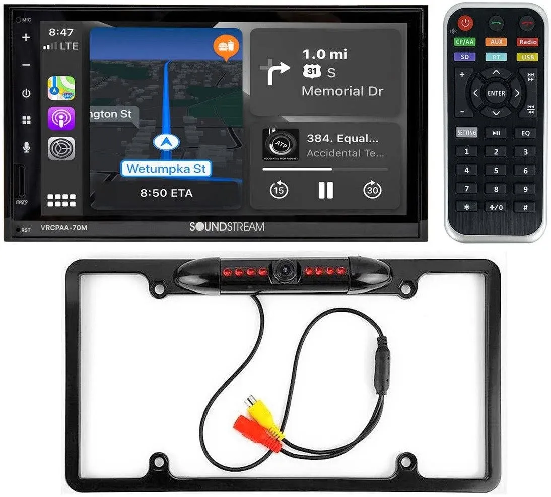 Soundstream VRCPAA-70M 7&#034; Double DIN Bluetooth Apple CarPlay &amp; Android +Camera B