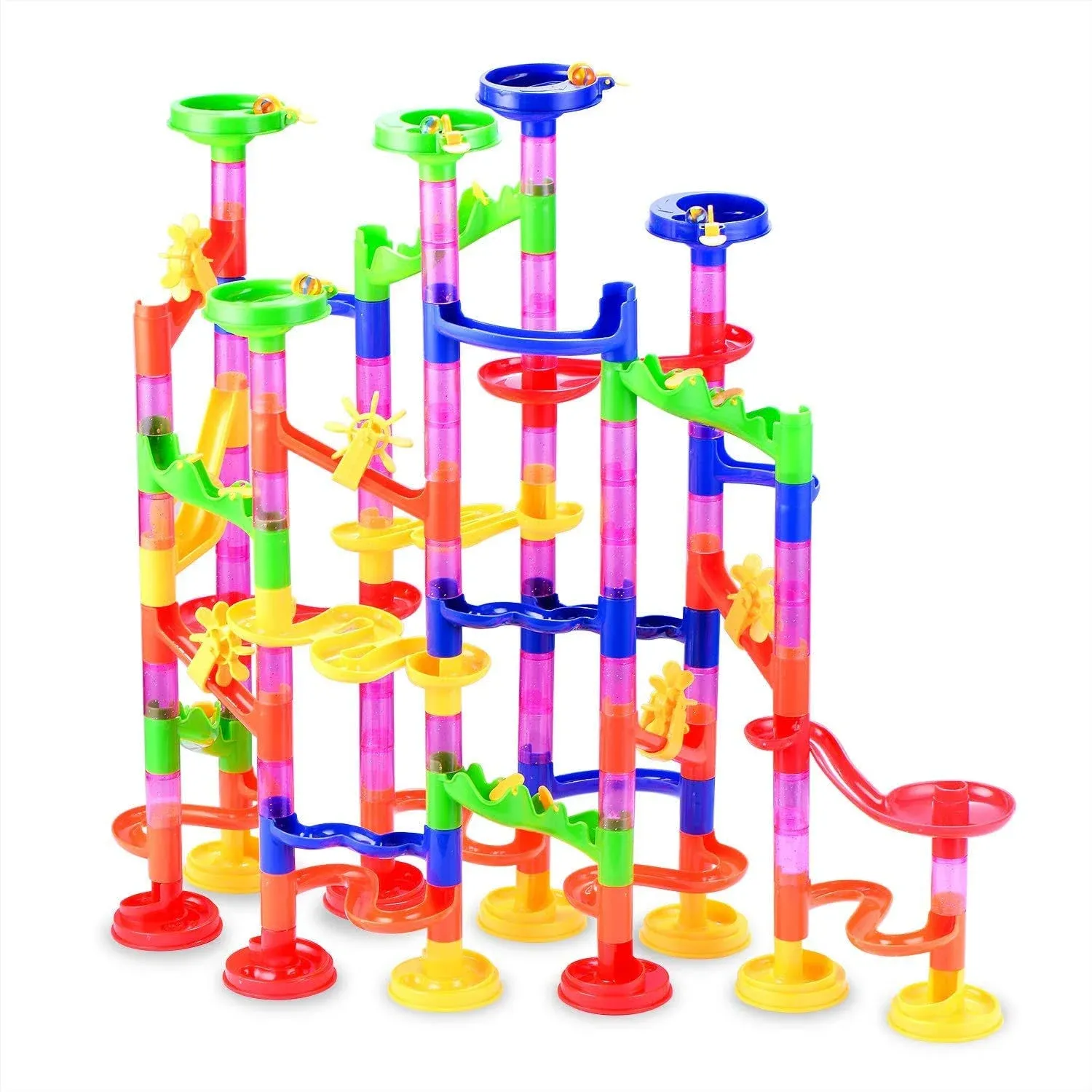 Gifts2U Marble Run Toy 130pcs Educational Construction Maze Block Toy Set with Glass Marbles for Kids and Parent-child Game