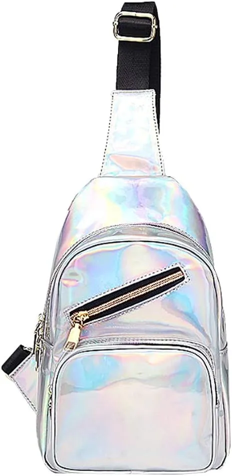 Lobagve Womens Leather Sling Bag Chest Pack Travel/Shopping Shoulder Backpacks, Silver