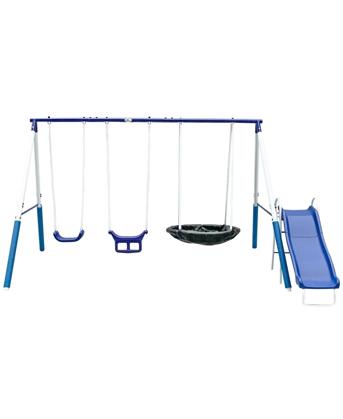 Swingin&#039; More Fun - Outdoor Backyard Playground Kids Swing Set. White/Blue