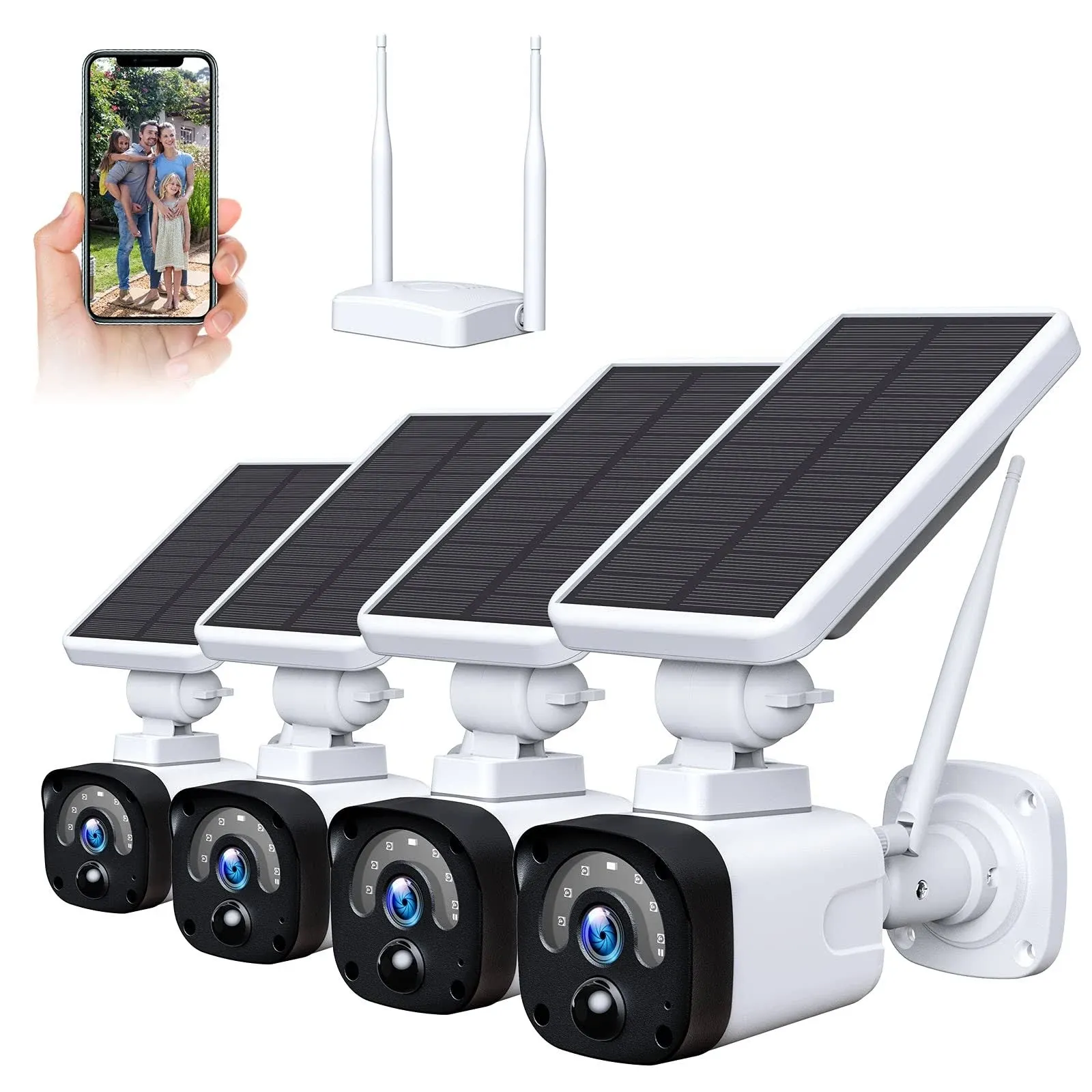 Solar Security Camera System Outdoor Wireless WiFi 4 Pack, 3MP Solar Powered ...