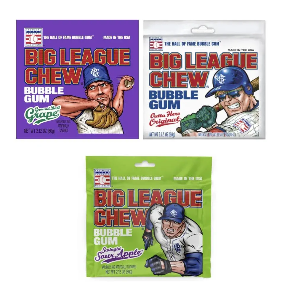 Big League Chew 3 Pack Variety 2.12 oz Bags - Original Bubble Gum, Ground Ball ...