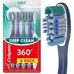 Colgate 360 Whole Mouth Clean Toothbrush, Adult Soft Toothbrushes, 5 Pack, Batte