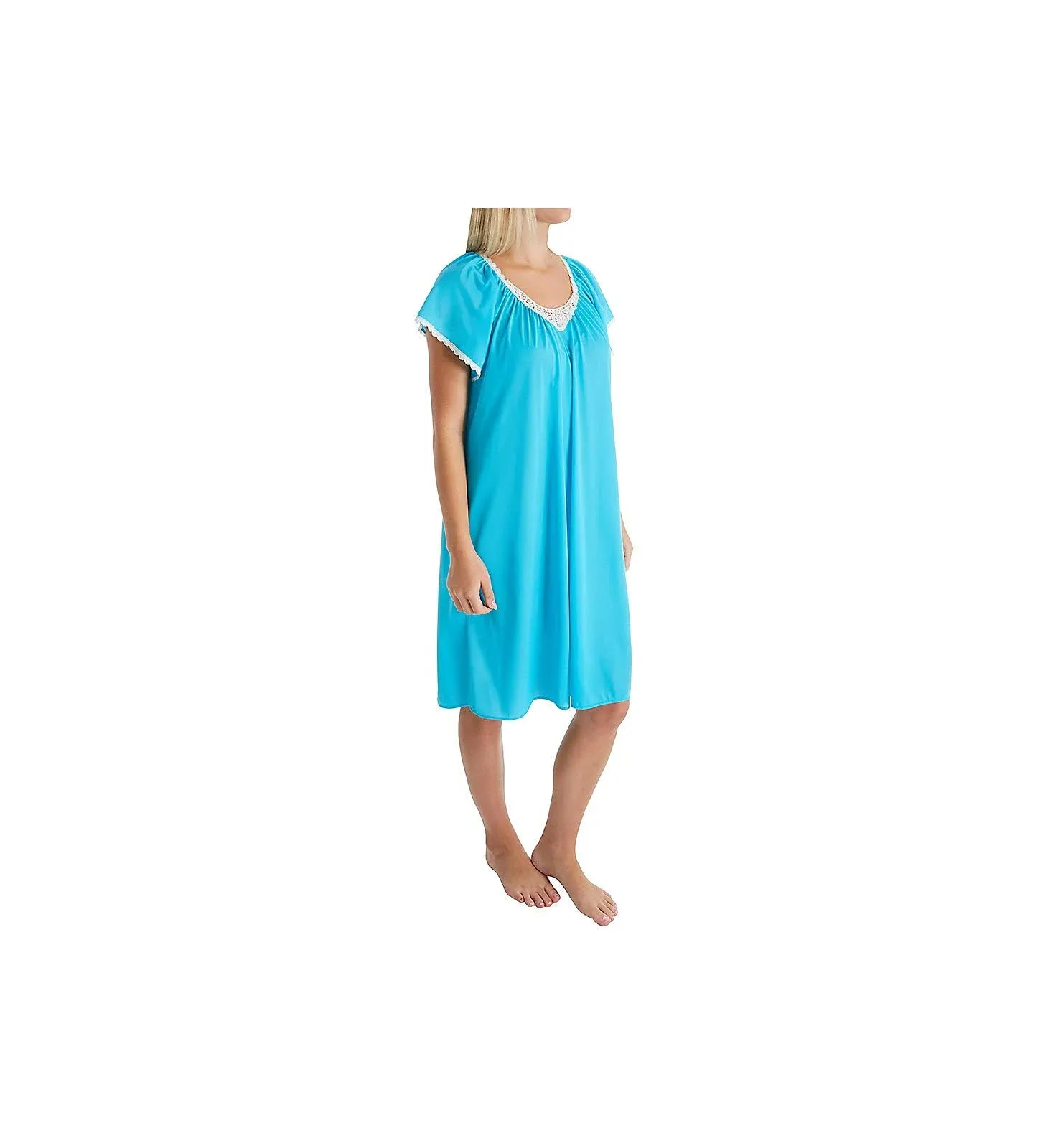 Shadowline Women's Plus Size Cameo Flutter Sleeve Short Nightgown