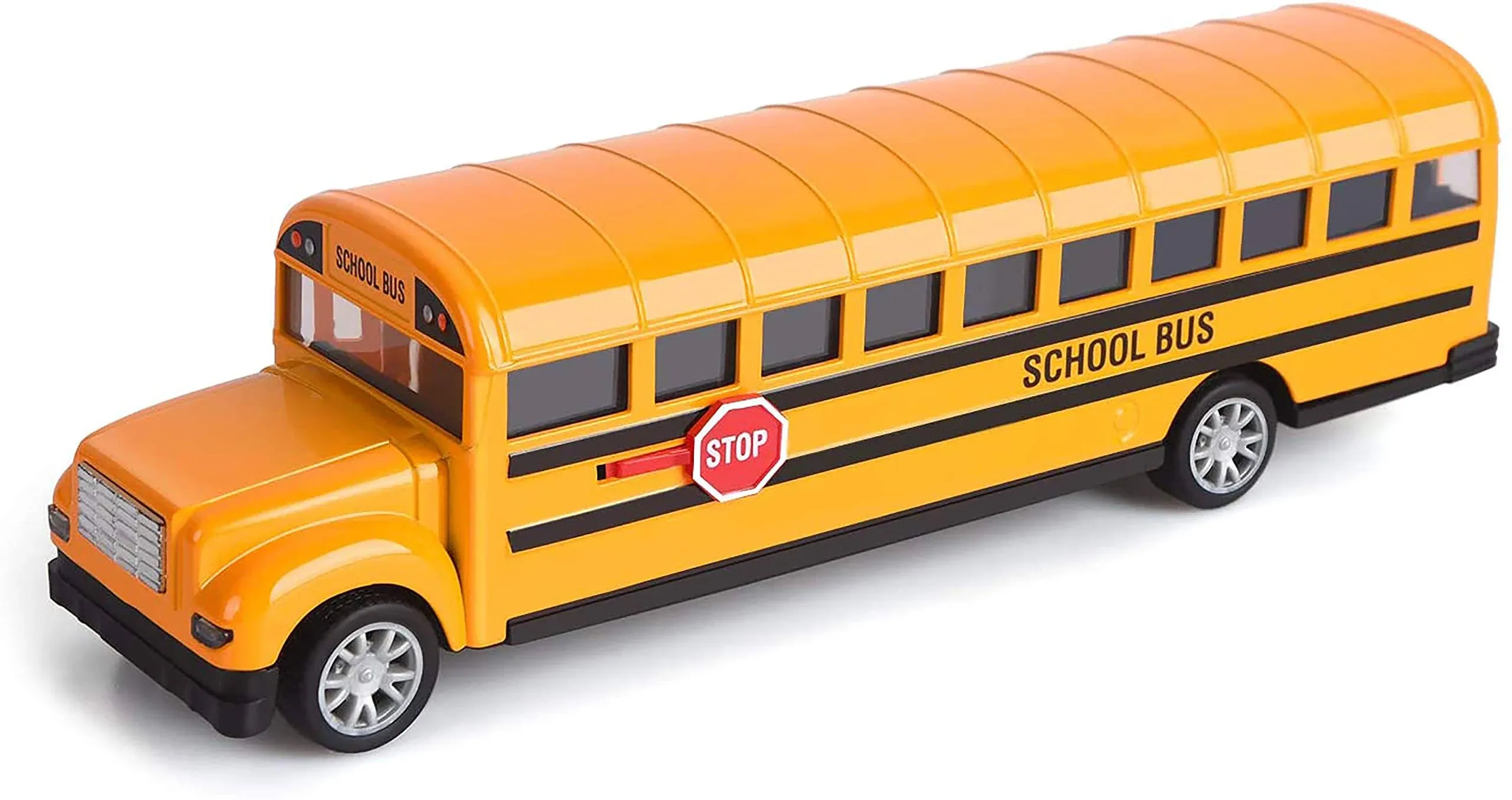 Think Wing School Bus Toy for Toddlers, 8.5 inch Die Cast Pull Back Cars Yellow ...