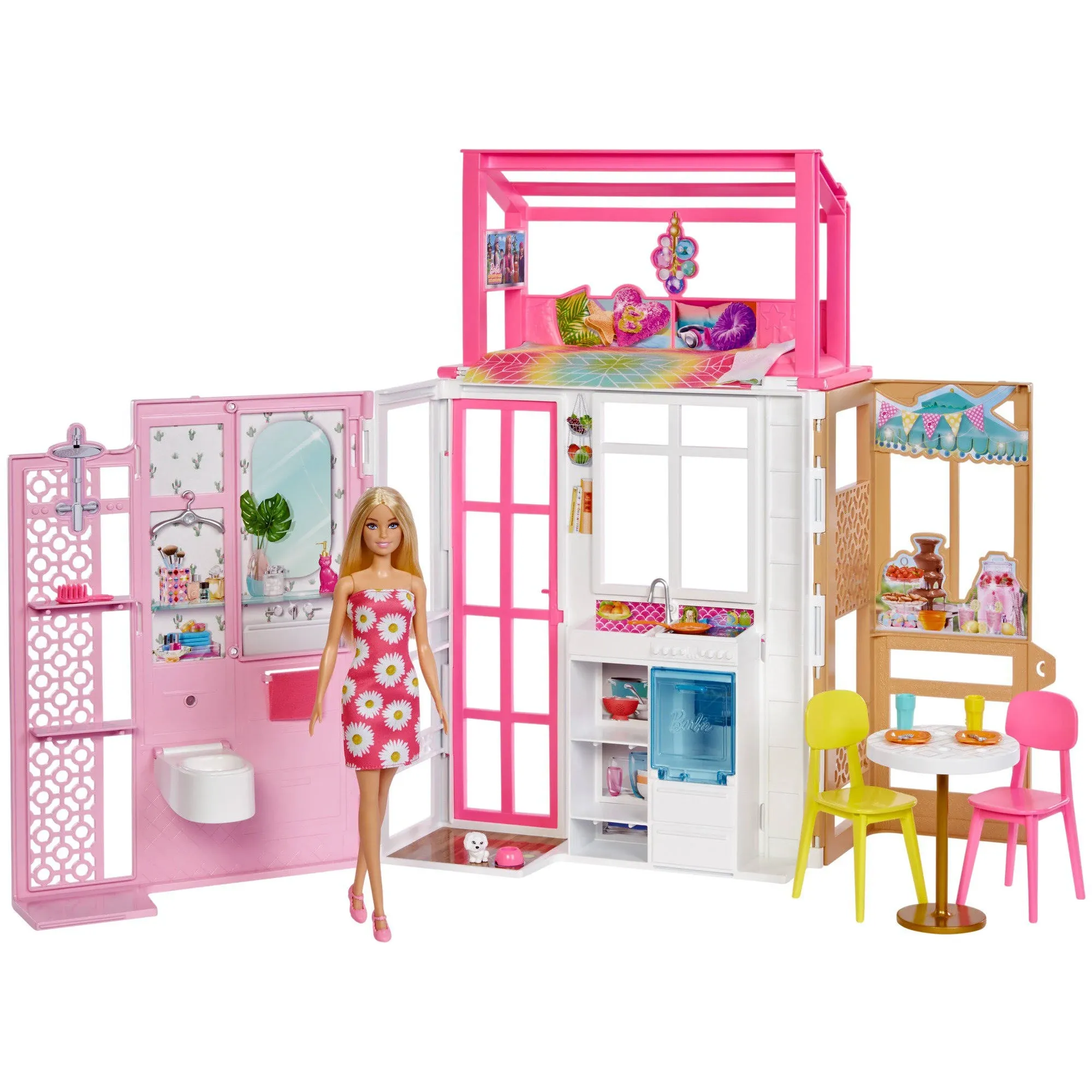 Barbie Fully Furnished Doll House w/ Doll &amp; Puppy 360 degree 2.65t x 1.6ft