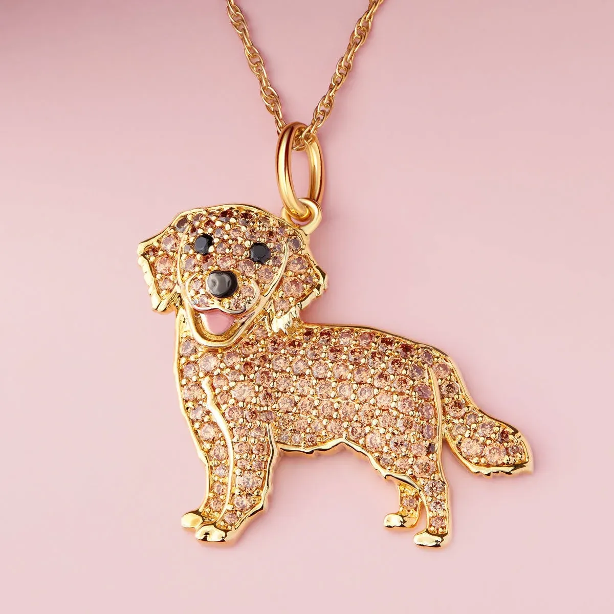 SCAMPER & CO Dog Breed Cubic Zirconia Puppy Charm Pendant Necklace for Women - Genuine Gemstone, Premium Sterling Silver Gift for Dog Moms, 18K Yellow Gold or Rhodium Plating, 18 to 20 inch