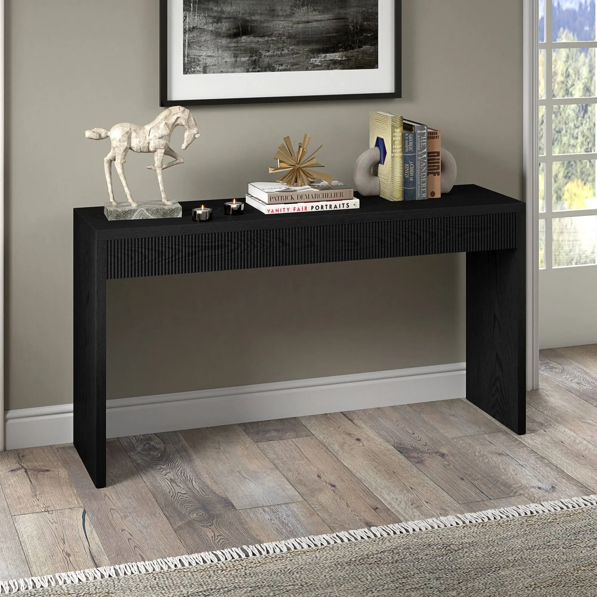 Henn&amp;Hart 55&quot; Black Grain MDF/PVC Console Table