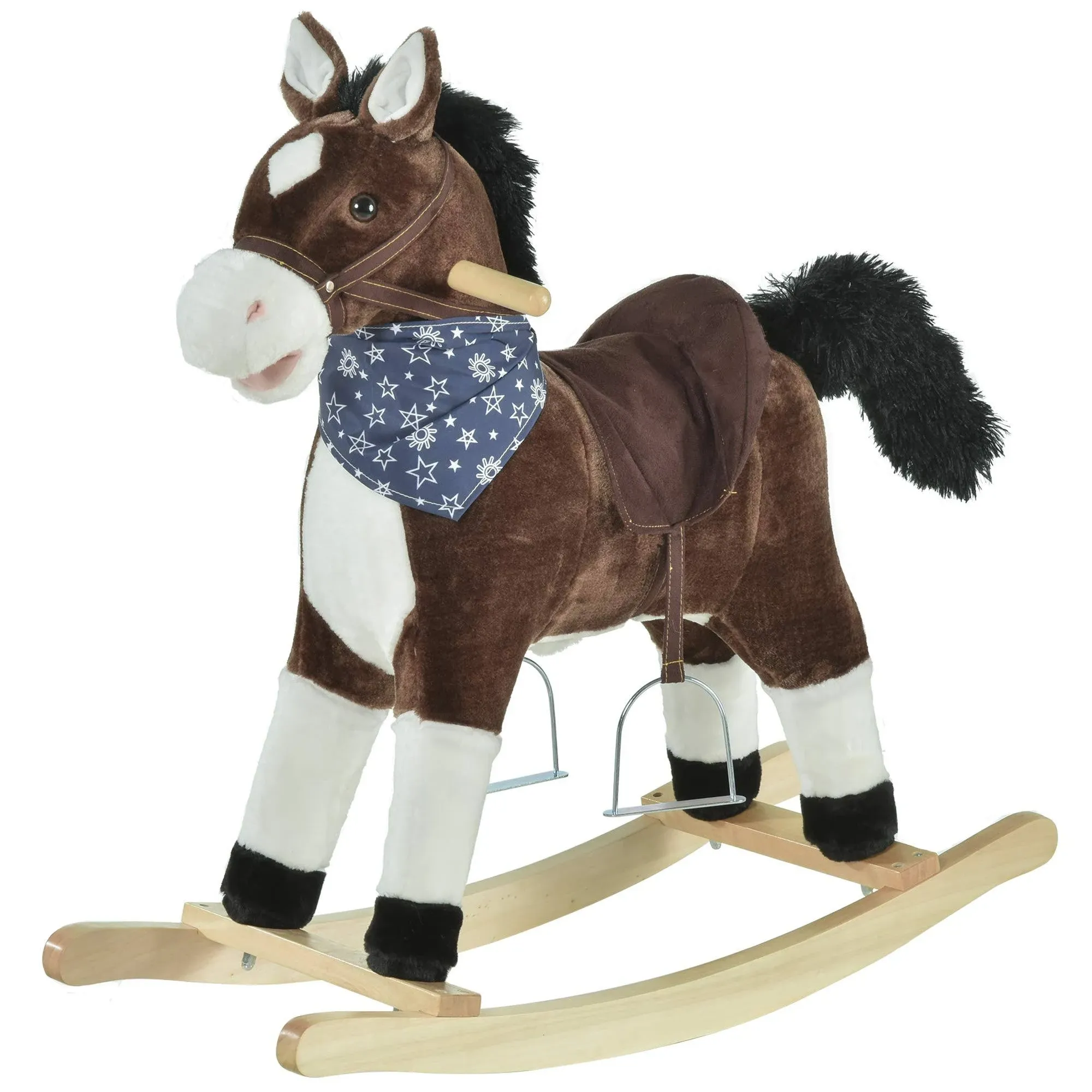 Kids Plush Ride On Wooden Rocking Horse Toy Cowboy Rocker for Toddlers Ages 3-5 