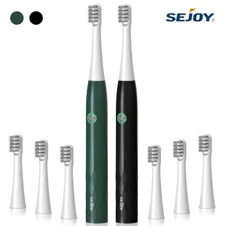 Sejoy 2 Pack Rechargeable Electric Toothbrush for Adults and Kids, Sonic Whitening Tooth Brush,8 Brush Heads,3 Modes with Smart Timers,Waterproof Cleaning Toothbrushes Set,Gift,Black&Green