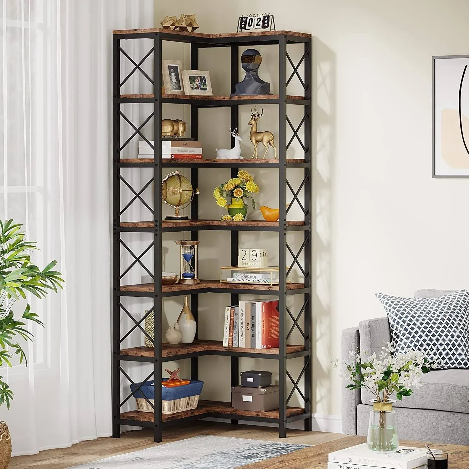 Tribesigns 7-Tier Corner Bookshelf Corner Bookcase Display Rack