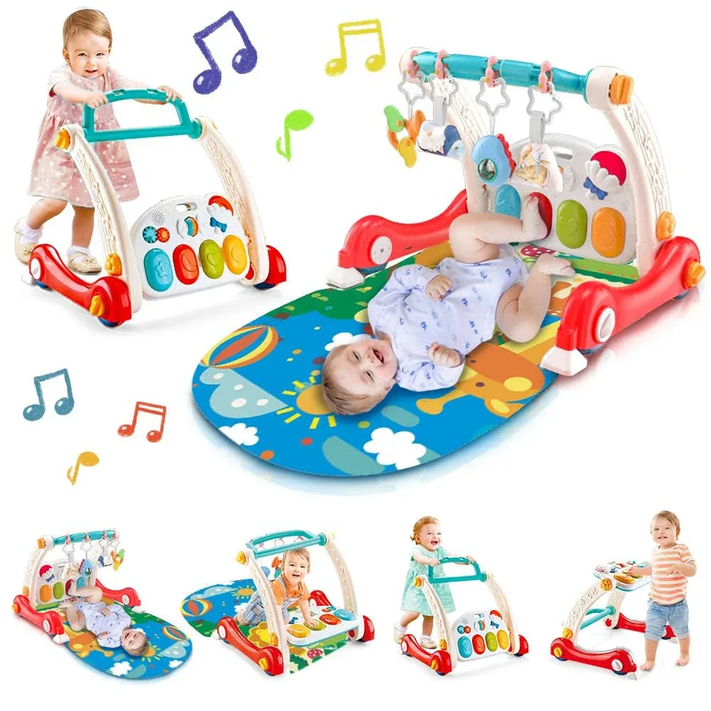 Baby Play Gym Learning Walker Activity Gym Mat Rattle Toy with Play Piano 4 in 1