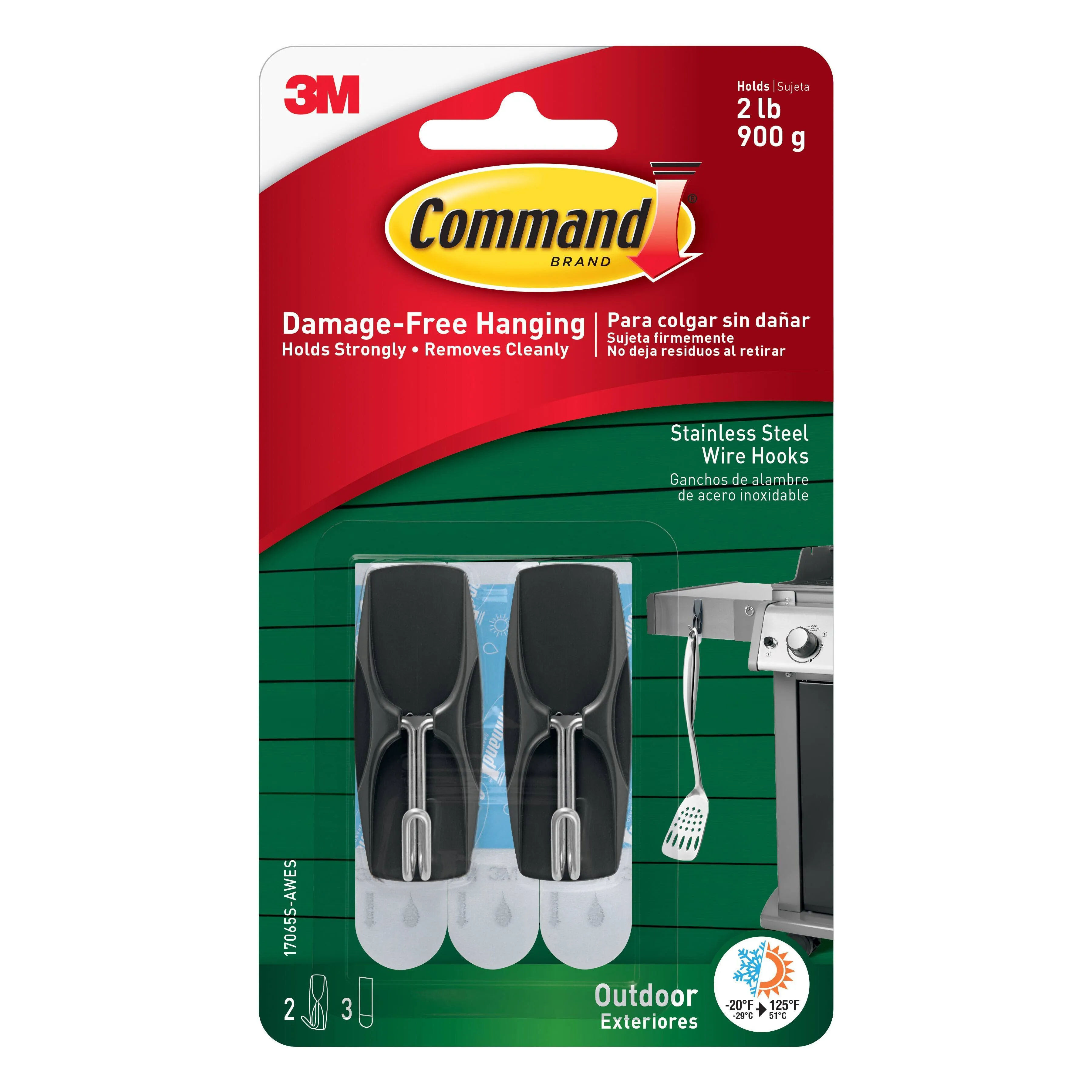 Command Wire Hook, Stainless Steel, Outdoor Exterior - 2 hooks