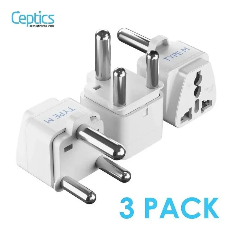 Ceptics South Africa, Botswana Travel Adapter, Universal Socket Plug Accepts Plugs From any Country, Perfect for Cell Phones, Laptops, Chargers and More - 3 Pack