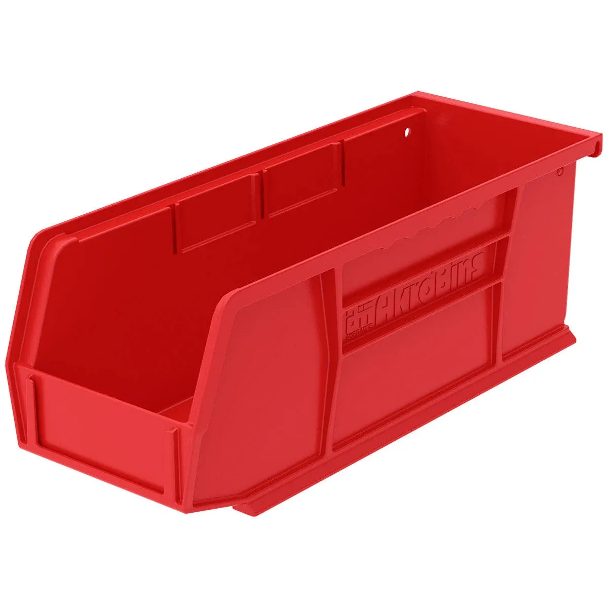 AKRO-MILS Hang and Stack Bin: 4 1/8 in x 10 7/8 in x 4 in, Red, Label Holders, 30 lb Load Capacity