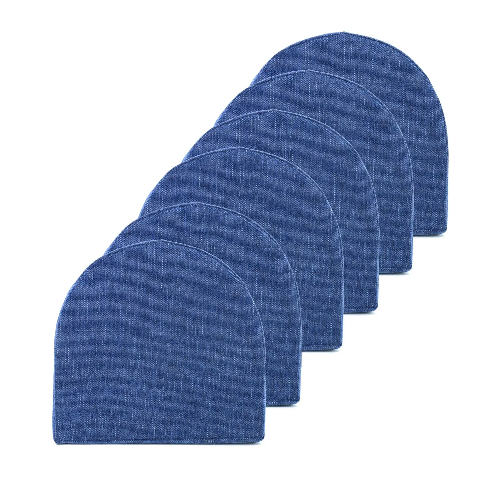 Sweet Home Collection Chair Cushions 100% High Density Memory Foam Pads U Shaped 17" x 16"Non Slip Skid Rubber Back Seat Cover, 6 Pack, Navy Blue