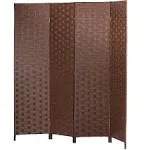 FDW Wood Mesh Woven Design 4 Panel Floding Wooden Screen Room Divider