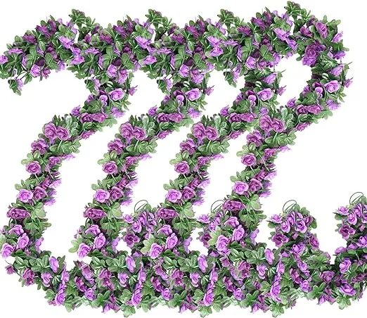 ACE unite 4 PCS 33 Ft Purple Flower Garland Fake Rose Vines Artificial Flowers Hanging Rose Floral Vines Decoration for Room Wedding