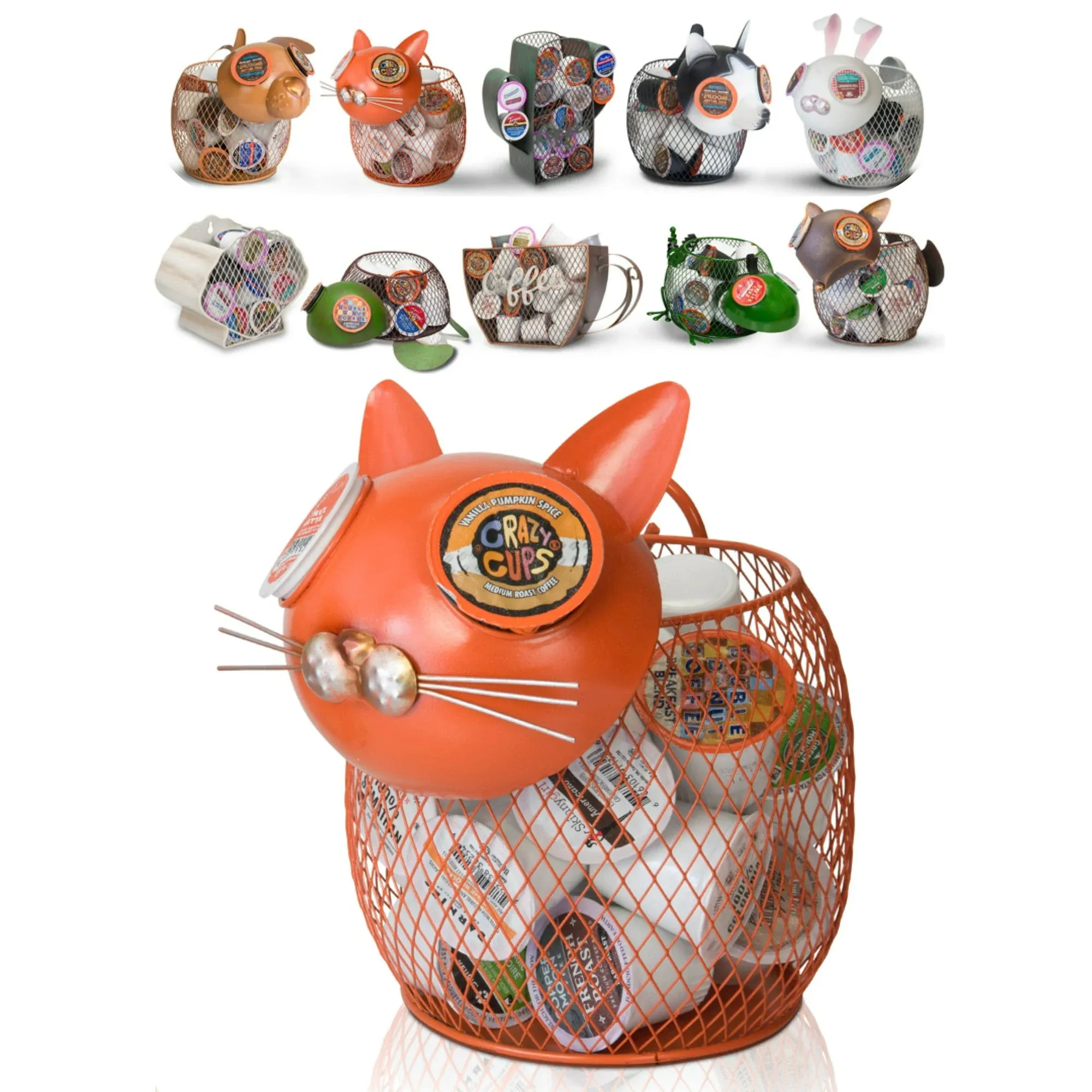 Made Easy Kit Coffee Pod Basket Organizer Useful Decor - Compatible with Keurig K-Cup Pods - Home Coffee Bar Functional Decoration - Café Station Countertop Freestanding Storage (Orange Cat)