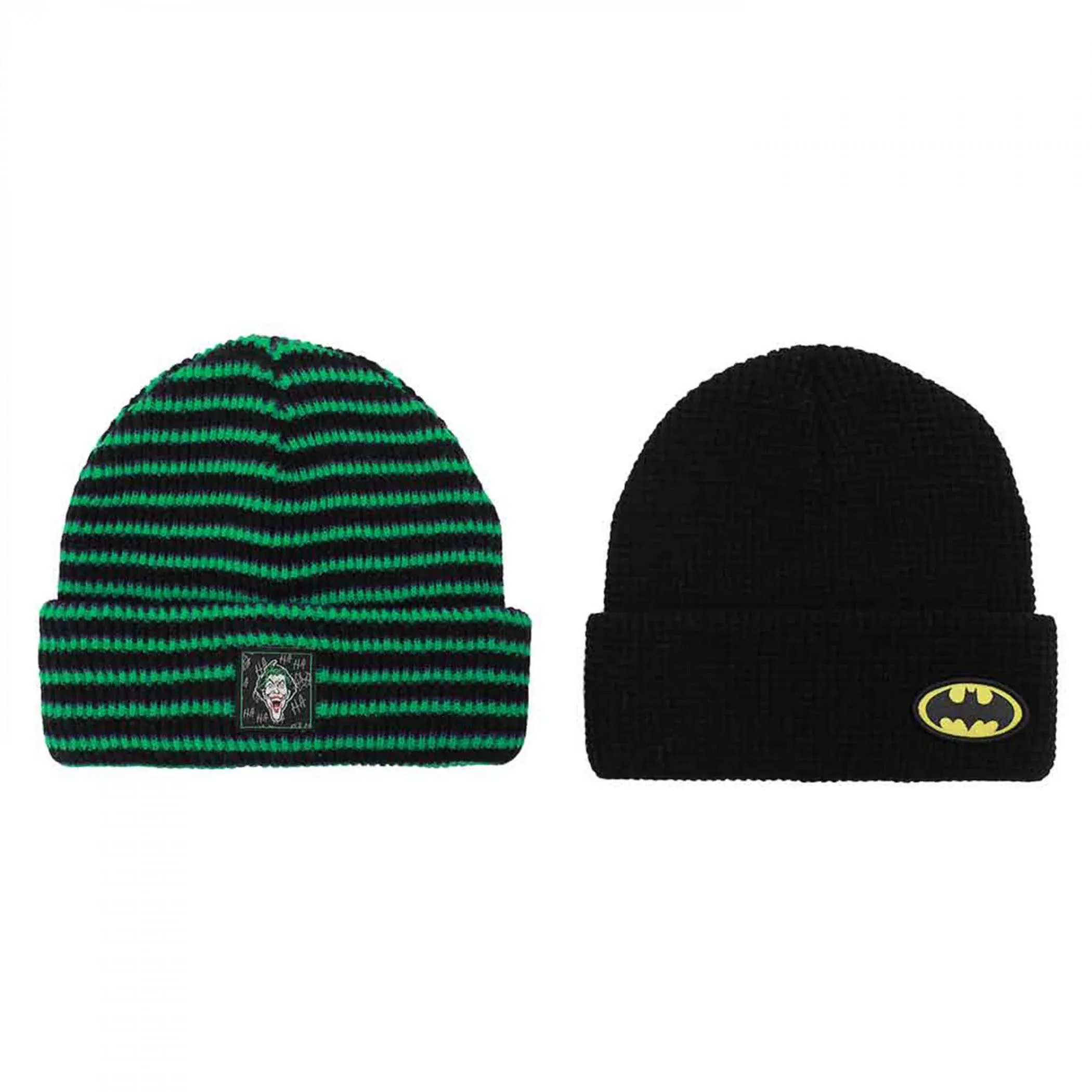 DC Comics Joker and Batman 2-Pack Beanies - Officially Licensed, Acrylic Yarn, OSFM Multicolored