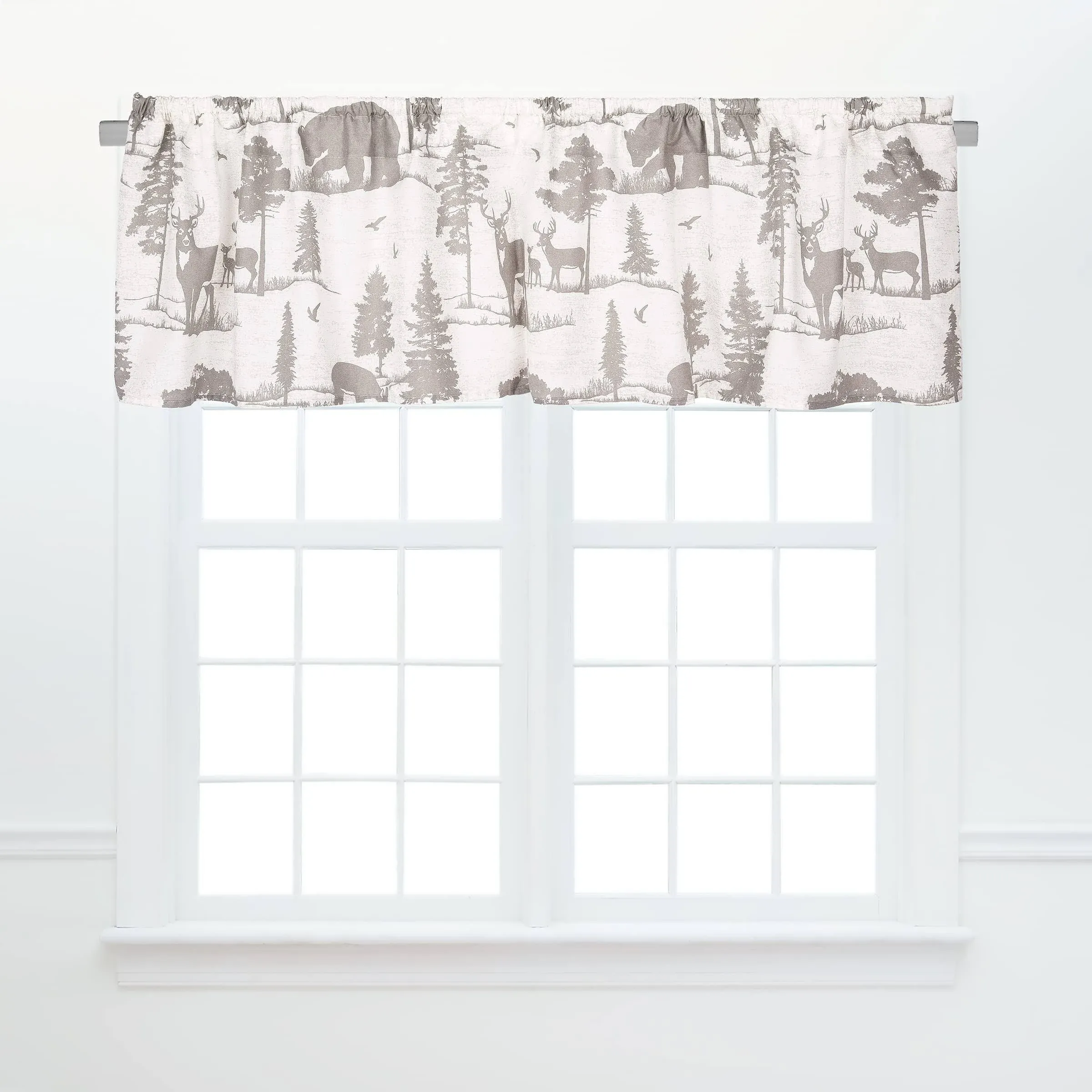 C&F Home Henderson Hideaway Valance Cotton Window Treatment Curtain Grey and White Rustic Wilderness Pattern Bear Trees Lodge Cabin Rustic Beige