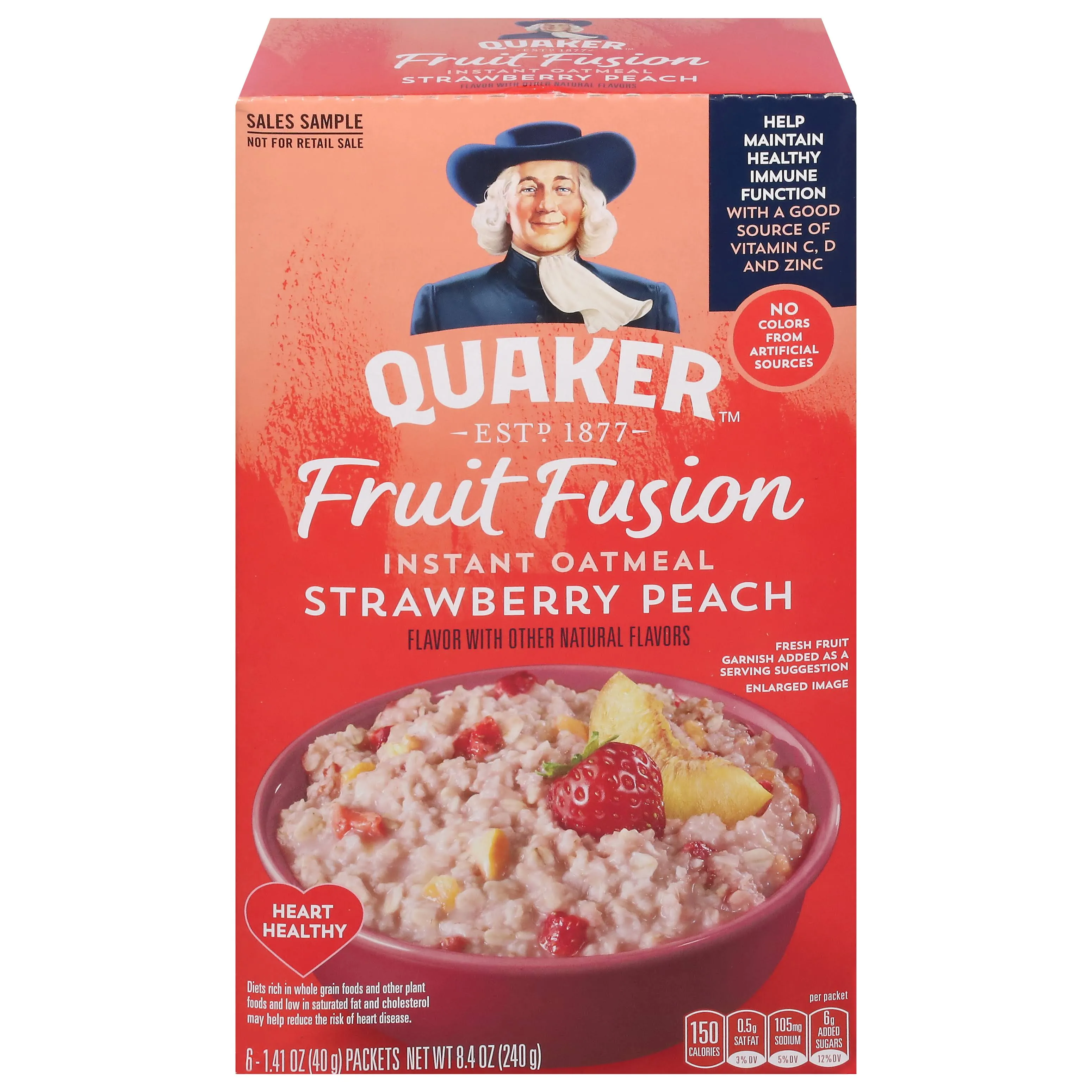 Quaker Fruit Fusion Strawberry Peach Instant Oatmeal 6 Count