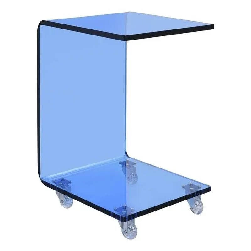 Bowery Hill Modern Acrylic Plastic Snack Table in Clear Blue