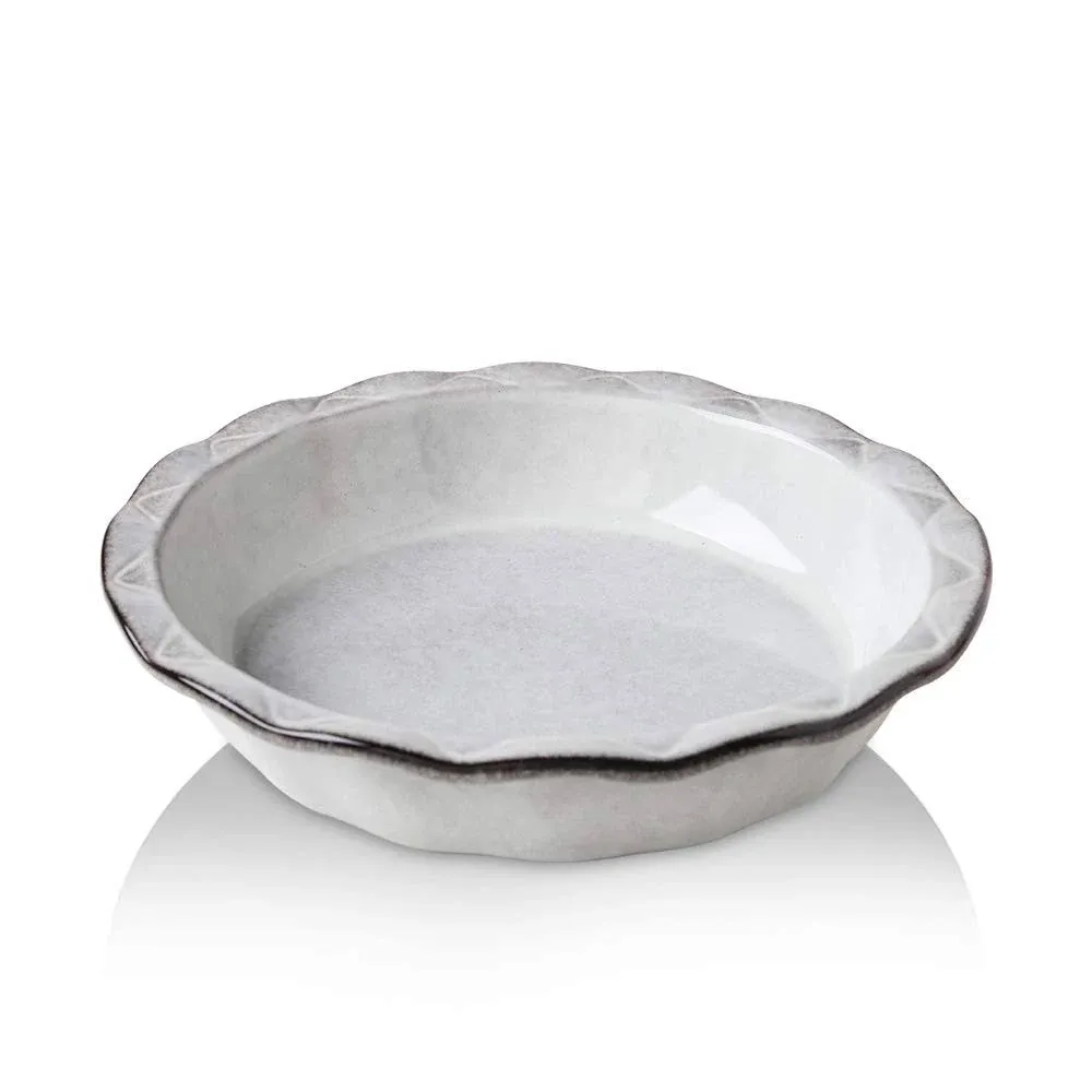 KOOV Ceramic Pie Pan, 9 Inches Plate, Dish for Dessert Kitchen, Gray 