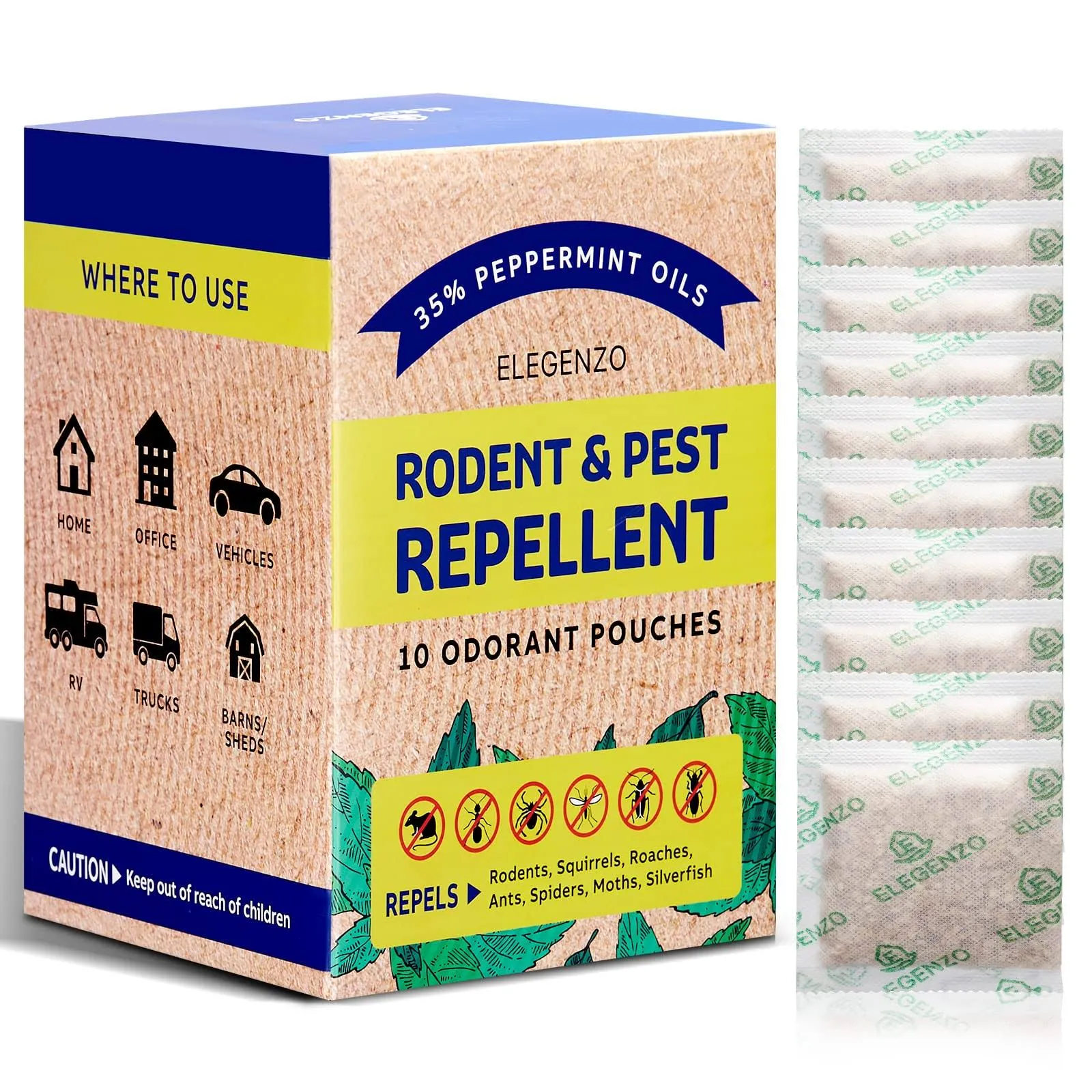 Mouse Repellent Pouches, 35% Peppermint Oil Pest and Rodent Repellent, Mice Repe