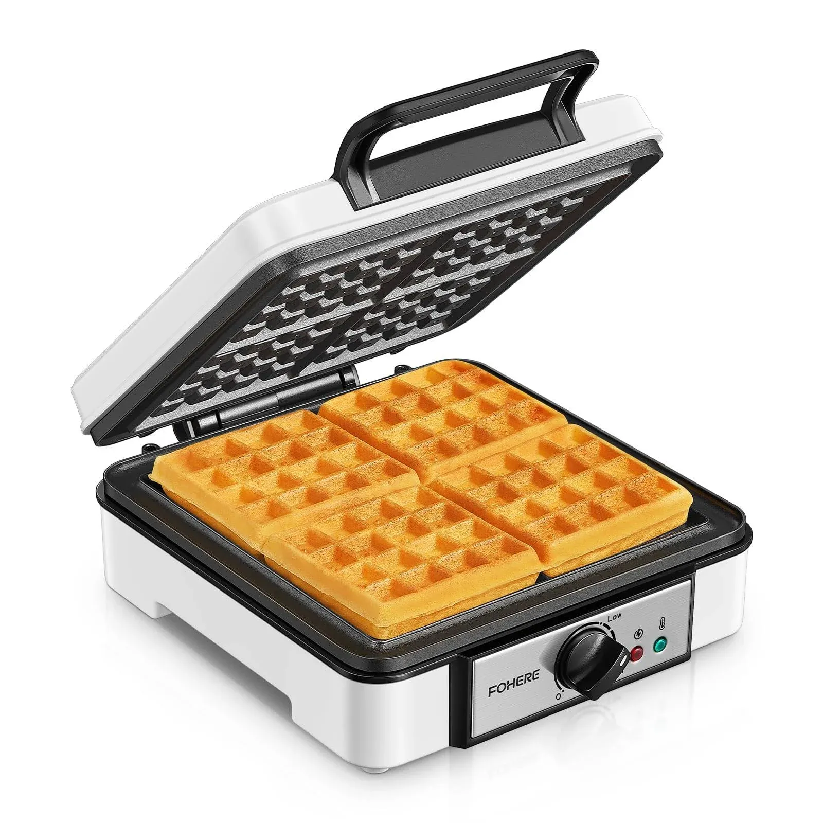 FOHERE Belgian Waffle Maker 4 Slices, 1200W Waffle Iron, 5 Browning Levels, N...