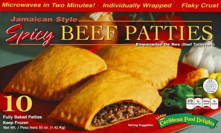 Caribbean Food Delights Beef Patties, Spicy, Jamaican Style - 10 patties, 50 oz