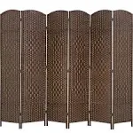 FDW Room Divider 6 Panel Folding Privacy Divider 6 ft Indoor Wall Divider Portable Partition Wood Screen , Brown