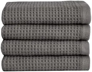 Cozy Earth Light Grey Waffle Hand Towels- Made from Cotton & Viscose from Bamboo, Plush, Absorbent, Soft