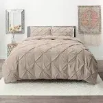 Taupe Duvet Cover Queen Size 3 Piece Pintuck Comforter Cover - 1 Duvet Cover 90x90 Button Closure with 2 Pillow Shams - Ultra Soft Microfiber Bedding Pinch Pleated Queen Duvet Cover Set