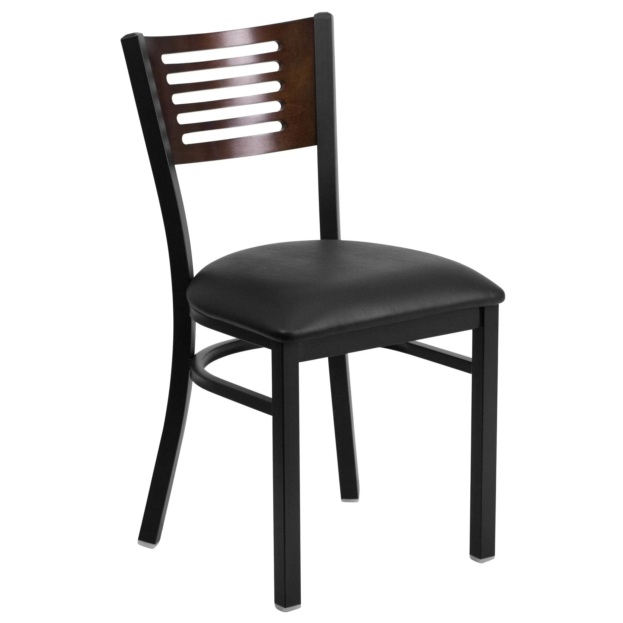 Hercules Series Black Slat Back Metal Restaurant Chair - Walnut Wood Back & Seat | Flash Furniture