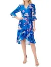 Womens Floral Print Surplice Neckline Wrap Dress